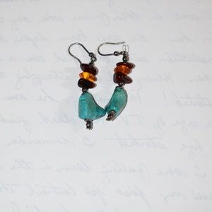 Turquoise and amber earrings